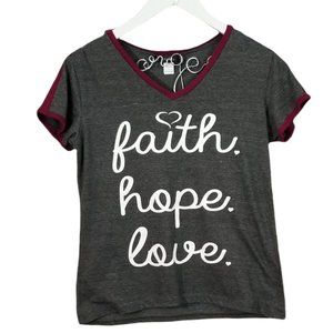 Rue21 Faith‎ Hope Love T-shirt Grey and Maroon Large